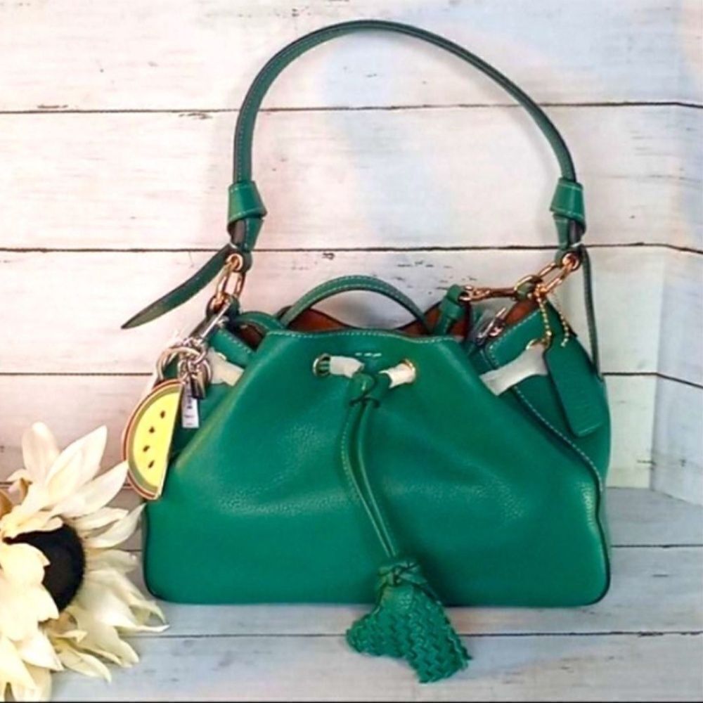 Coach Limited SET Shoulder & Crossbody Purse, Bag With Melon Slice Charm Leather